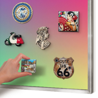 Souvenir magnet display board with a silver frame Colorful gradient