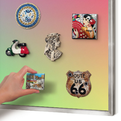 Souvenir magnet display board with a silver frame Colorful gradient
