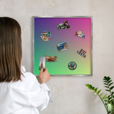 Souvenir magnet display board with a silver frame Colorful gradient