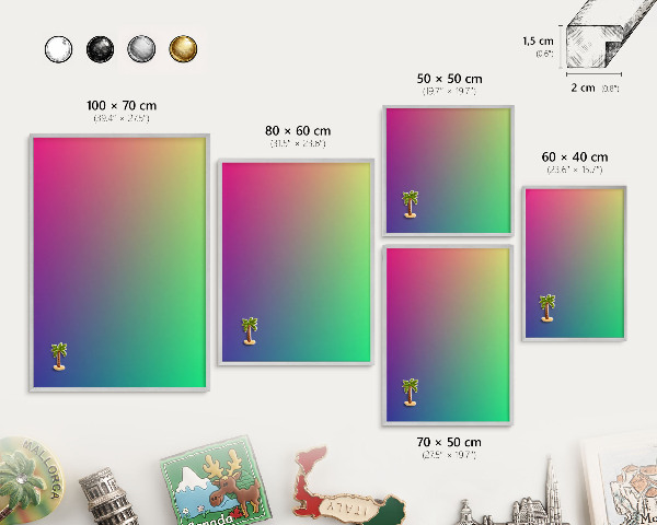 Souvenir magnet display board with a silver frame Colorful gradient