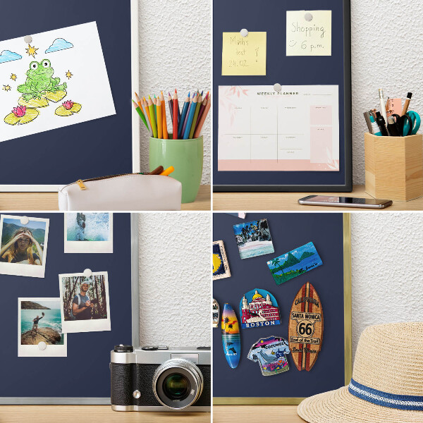 Souvenir magnet display board with a silver frame Dark navy blue