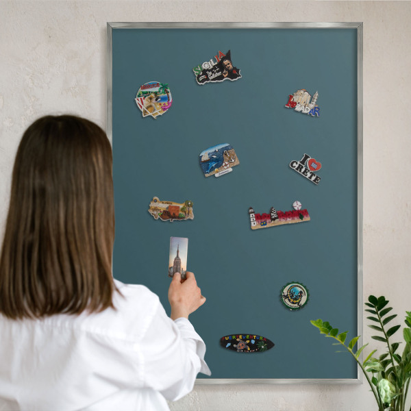 Printed magnet board in a silver frame Dark turquoise