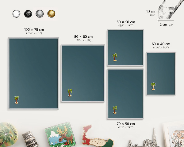 Printed magnet board in a silver frame Dark turquoise