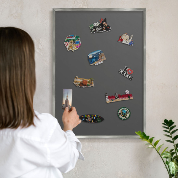 Printed magnet board in a silver frame Dark gray
