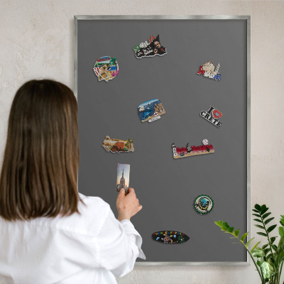 Printed magnet board in a silver frame Dark gray