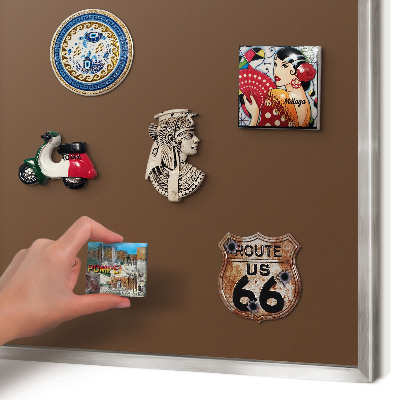Souvenir magnet display board with a silver frame Chestnut brown
