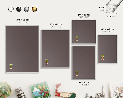 Souvenir magnet display board with a silver frame Faded brown