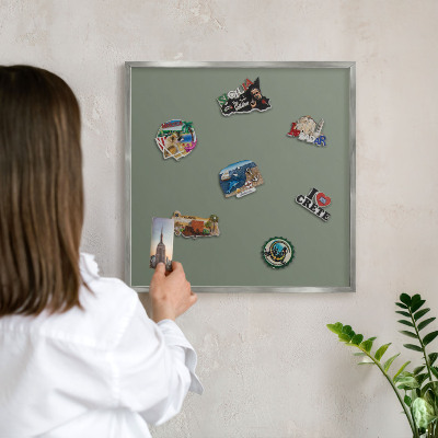 Printed magnet board in a silver frame Dark sage