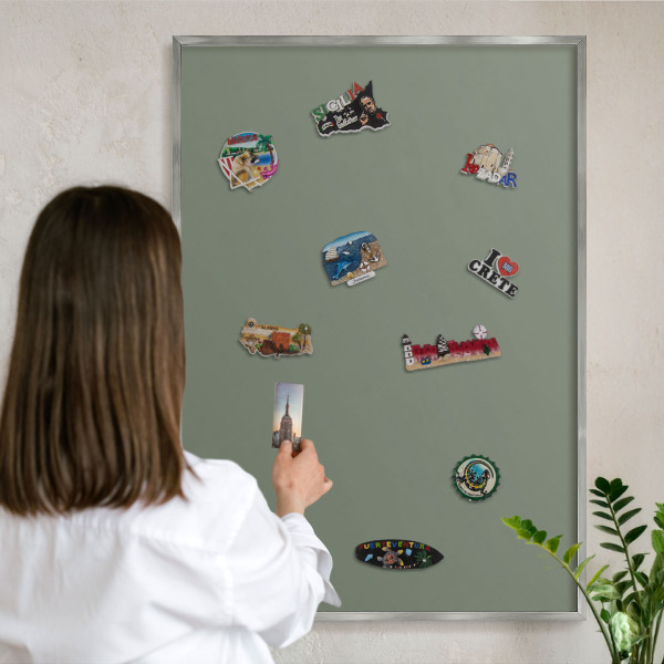Printed magnet board in a silver frame Dark sage