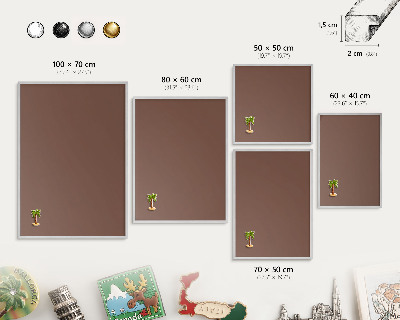 Souvenir magnet display board with a silver frame Brown color