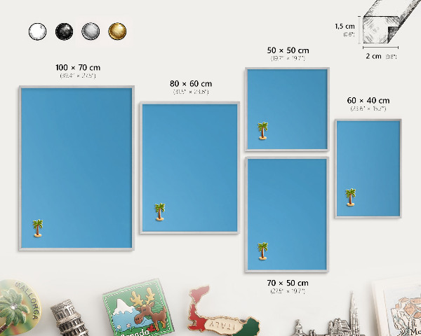 Printed magnet board in a silver frame Blue water