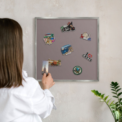 Printed magnet board in a silver frame Ash brown