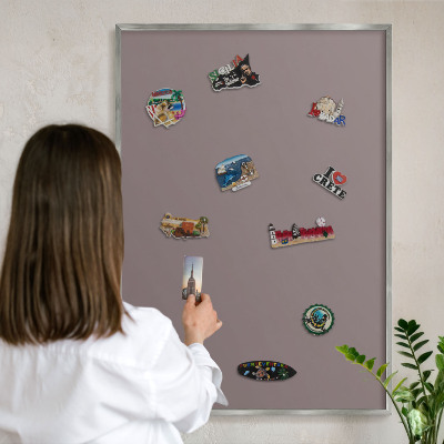 Printed magnet board in a silver frame Ash brown