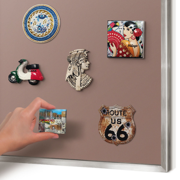 Souvenir magnet display board with a silver frame Pastel brown