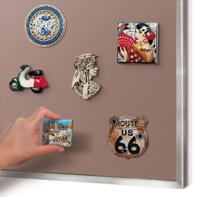 Souvenir magnet display board with a silver frame Pastel brown