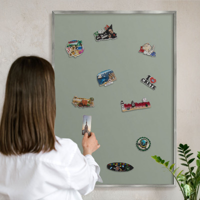 Printed magnet board in a silver frame Sage