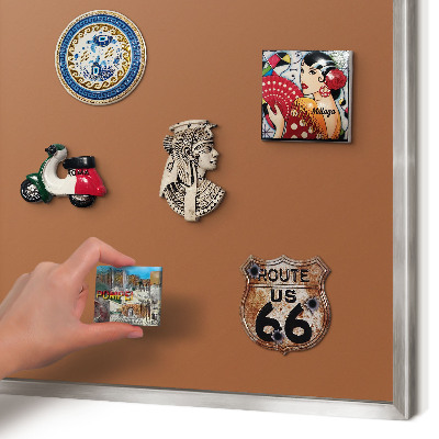 Souvenir magnet display board with a silver frame Dark orange