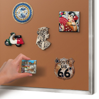 Souvenir magnet display board with a silver frame Dark orange