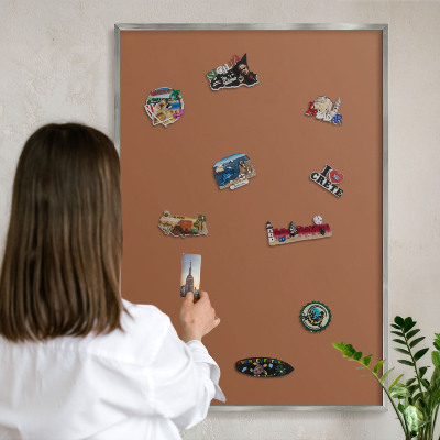 Souvenir magnet display board with a silver frame Dark orange