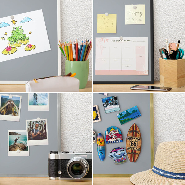 Printed magnet board in a silver frame Delicate gray