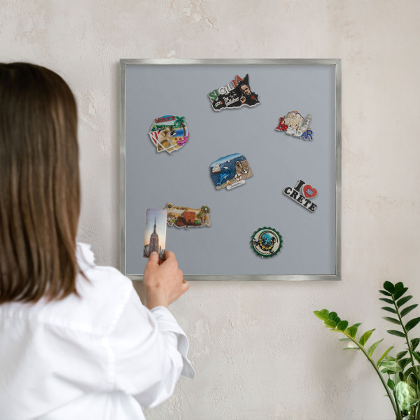 Printed magnet board in a silver frame Delicate gray