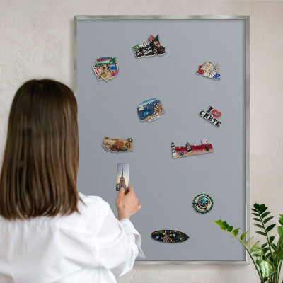 Printed magnet board in a silver frame Delicate gray