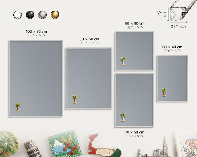 Printed magnet board in a silver frame Delicate gray