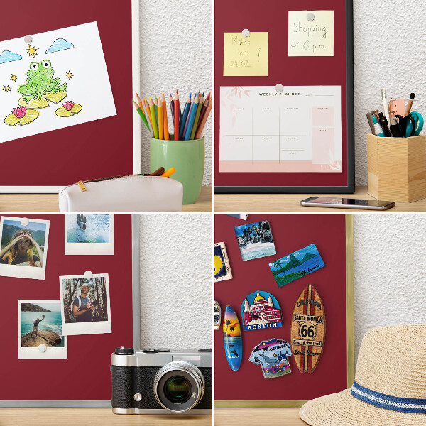 Souvenir magnet display board with a silver frame Vivid burgundy