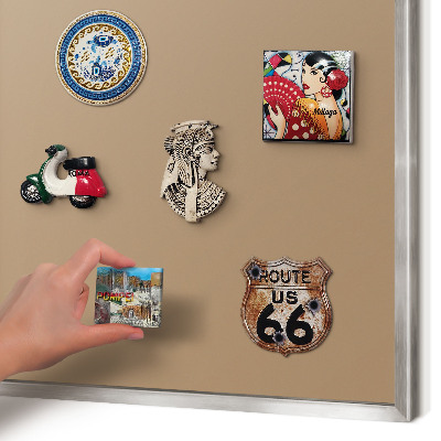 Souvenir magnet display board with a silver frame Warm light brown