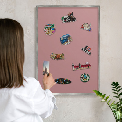Printed magnet board in a silver frame Pastel dusty pink