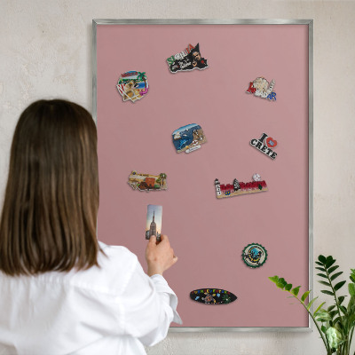 Printed magnet board in a silver frame Pastel dusty pink