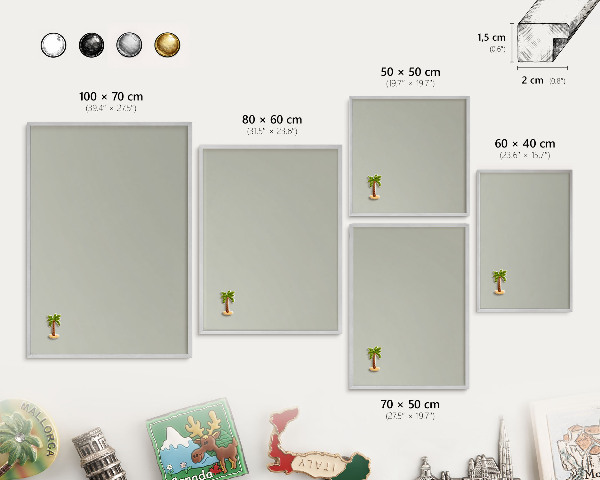 Souvenir magnet display board with a silver frame Warm gray