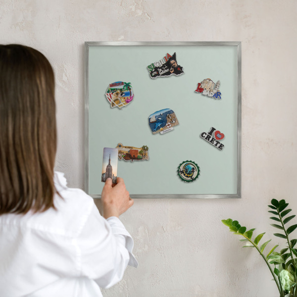 Printed magnet board in a silver frame Light mint