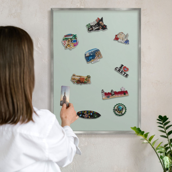 Printed magnet board in a silver frame Light mint