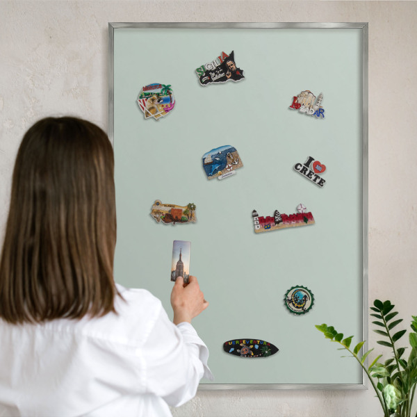 Printed magnet board in a silver frame Light mint