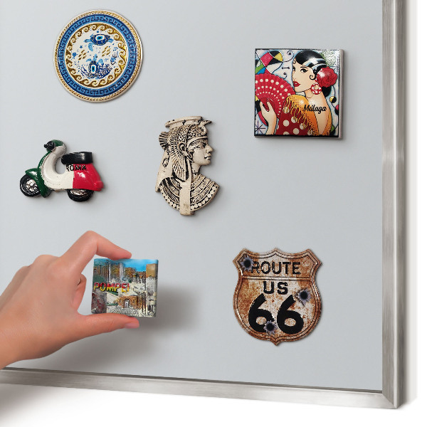 Souvenir magnet display board with a silver frame Light gray