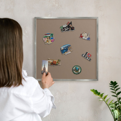 Printed magnet board in a silver frame Neutral brown