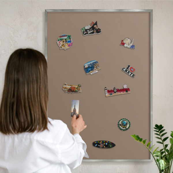 Printed magnet board in a silver frame Neutral brown