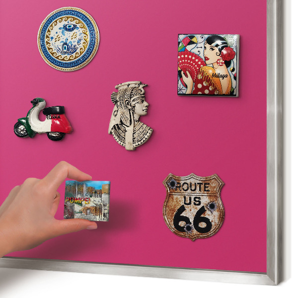 Souvenir magnet display board with a silver frame Intense pink