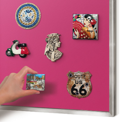 Souvenir magnet display board with a silver frame Intense pink