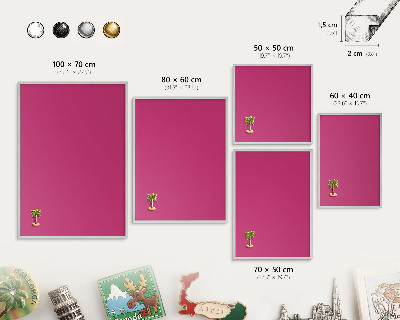 Souvenir magnet display board with a silver frame Intense pink