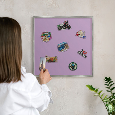 Printed magnet board in a silver frame Light purple