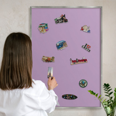 Printed magnet board in a silver frame Light purple