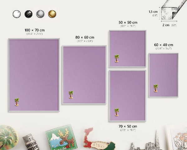Printed magnet board in a silver frame Light purple