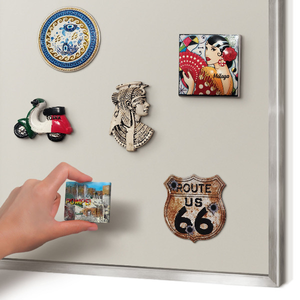 Souvenir magnet display board with a silver frame Warm stone