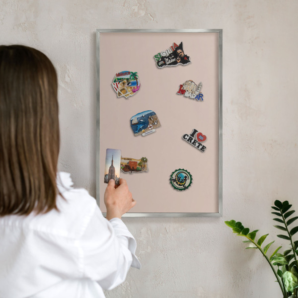 Printed magnet board in a silver frame Beige pink