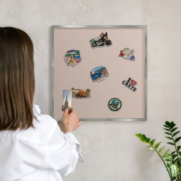 Printed magnet board in a silver frame Beige pink