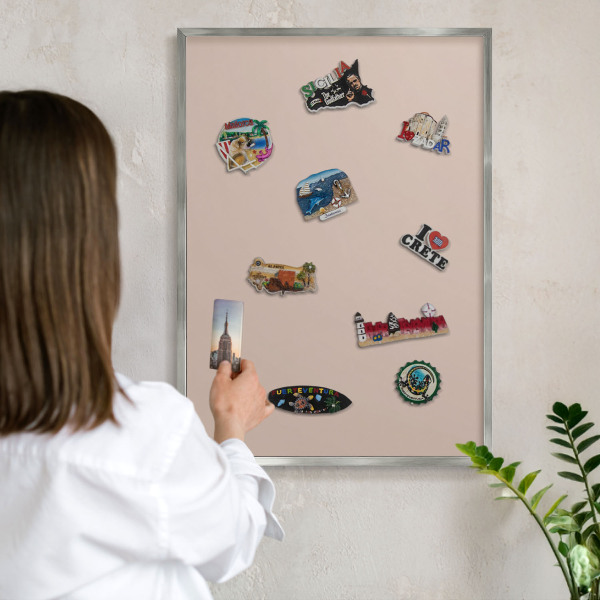 Printed magnet board in a silver frame Beige pink