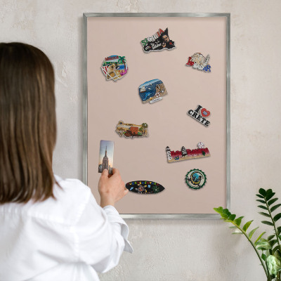 Printed magnet board in a silver frame Beige pink