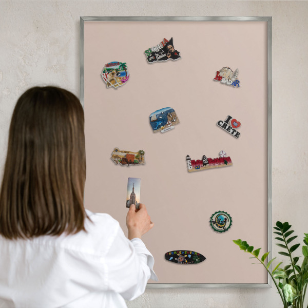 Printed magnet board in a silver frame Beige pink